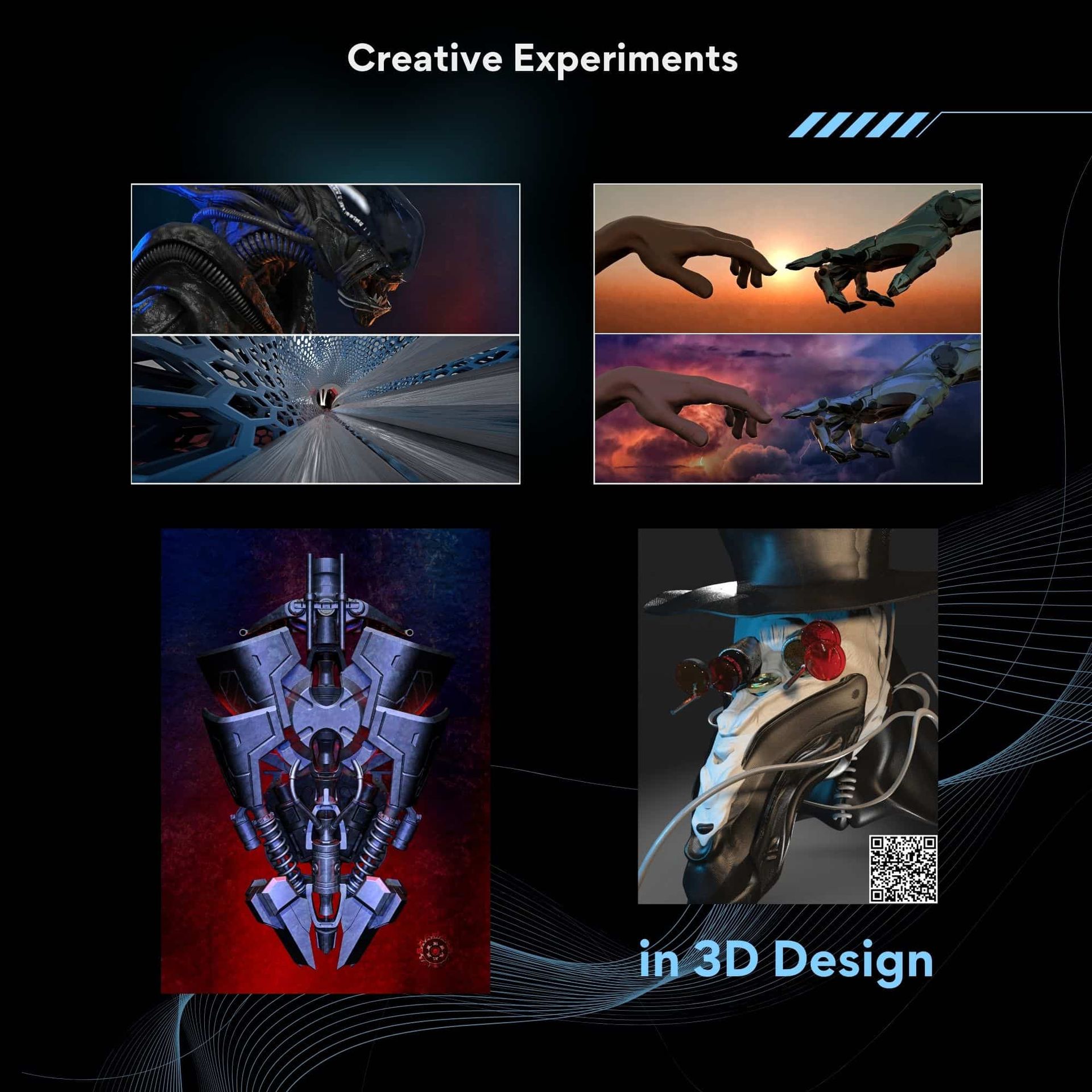 Collage of futuristic 3D sci-fi design concepts