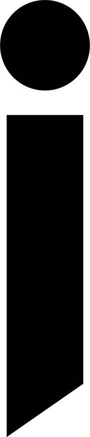 Black lowercase “i” icon on a white background