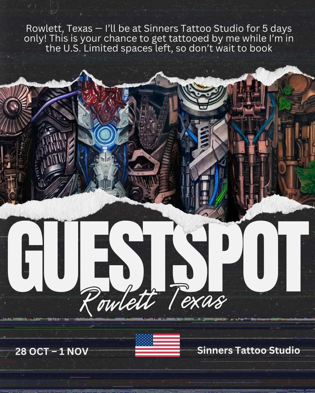 Guest Spot – Sinister Tattoo Studio, Rowlett, TX poster