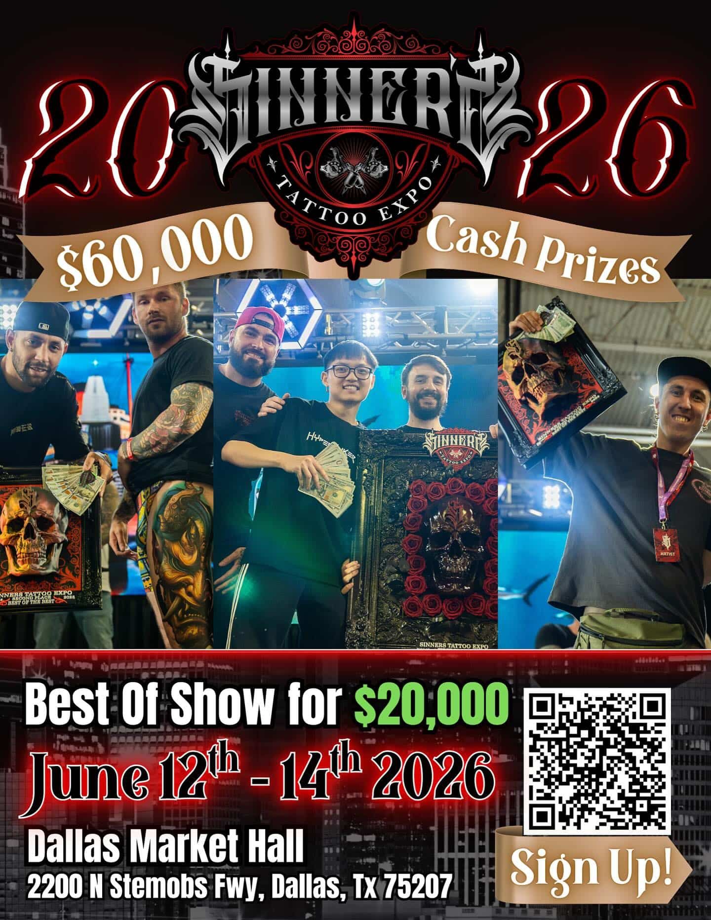 Sinners Tattoo Expo 2026. Dallas, Texas poster